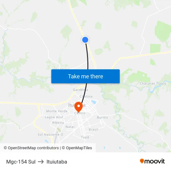 Mgc-154 Sul to Ituiutaba map