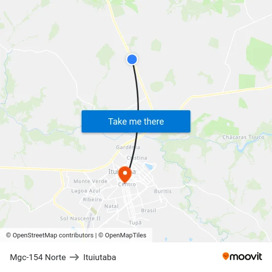Mgc-154 Norte to Ituiutaba map