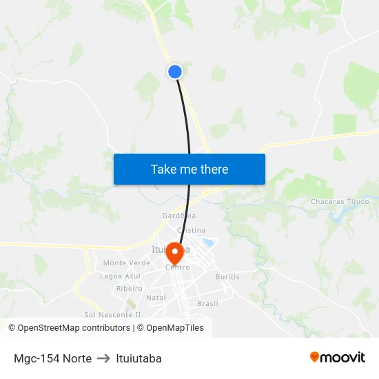 Mgc-154 Norte to Ituiutaba map