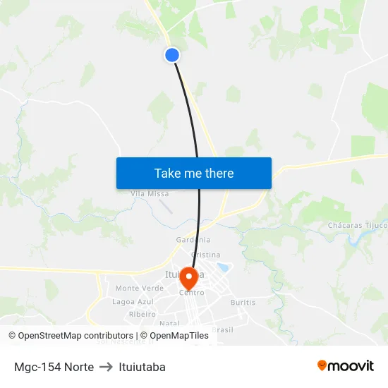 Mgc-154 Norte to Ituiutaba map