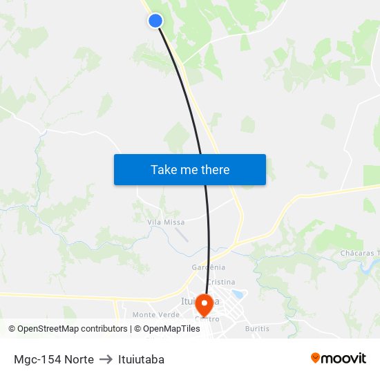 Mgc-154 Norte to Ituiutaba map