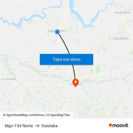 Mgc-154 Norte to Ituiutaba map