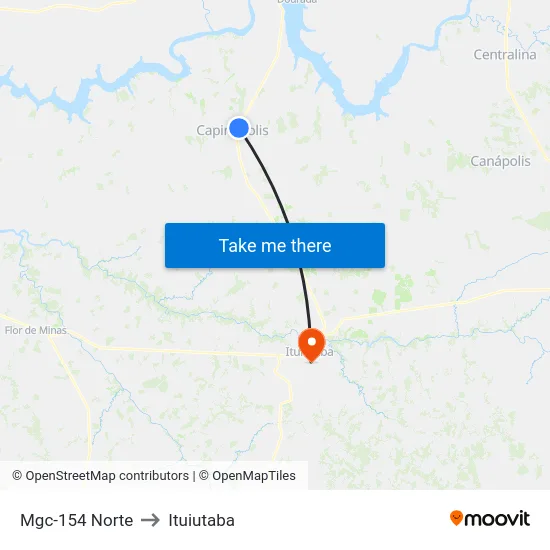 Mgc-154 Norte to Ituiutaba map