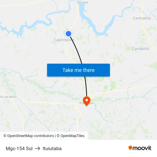 Mgc-154 Sul to Ituiutaba map