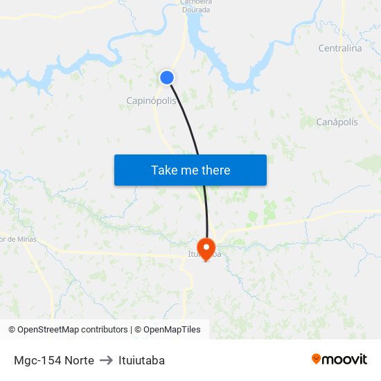 Mgc-154 Norte to Ituiutaba map