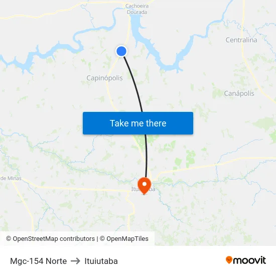 Mgc-154 Norte to Ituiutaba map