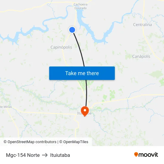 Mgc-154 Norte to Ituiutaba map