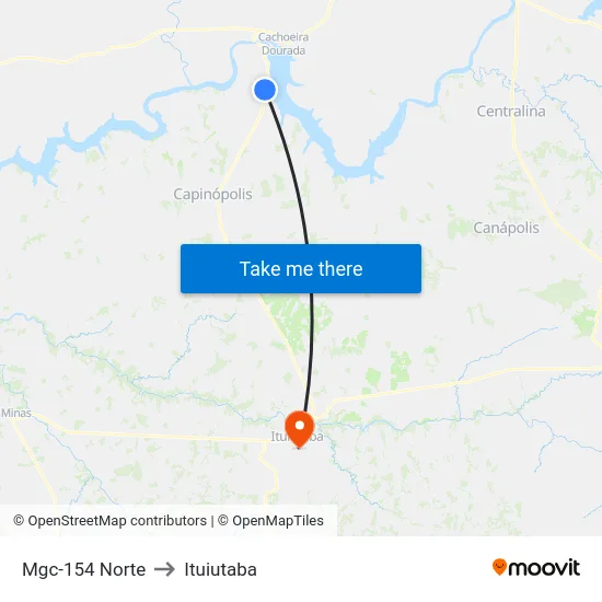 Mgc-154 Norte to Ituiutaba map
