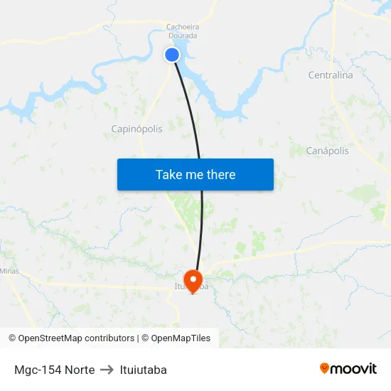 Mgc-154 Norte to Ituiutaba map