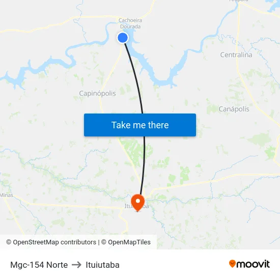 Mgc-154 Norte to Ituiutaba map