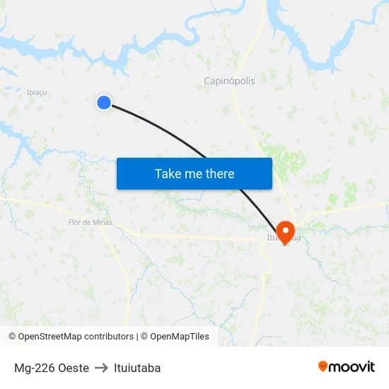 Mg-226 Oeste to Ituiutaba map