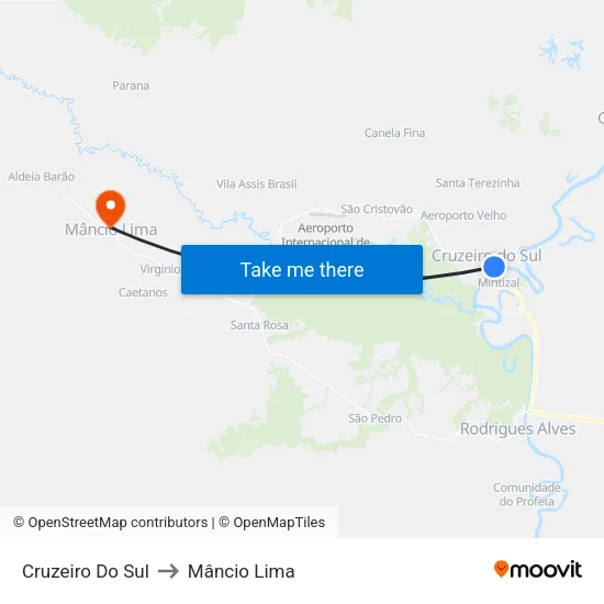 Cruzeiro Do Sul to Mâncio Lima map