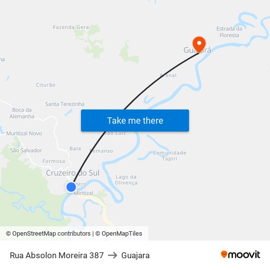 Rua Absolon Moreira 387 to Guajara map