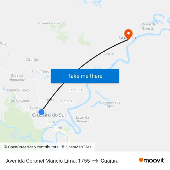 Avenida Coronel Mâncio Lima, 1755 to Guajara map