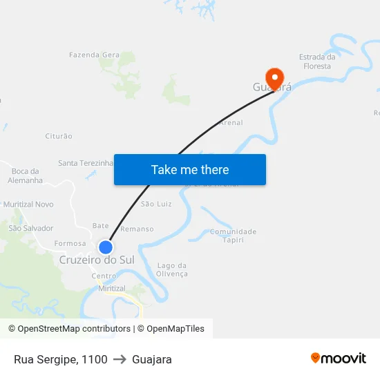 Rua Sergipe, 1100 to Guajara map