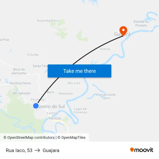Rua Iaco, 53 to Guajara map