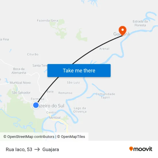 Rua Iaco, 53 to Guajara map