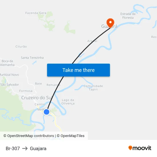 Br-307 to Guajara map