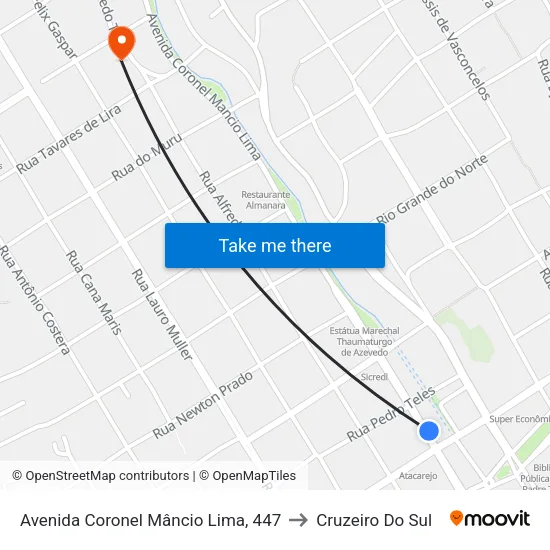 Avenida Coronel Mâncio Lima, 447 to Cruzeiro Do Sul map