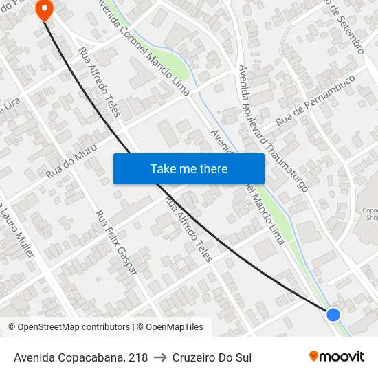 Avenida Copacabana, 218 to Cruzeiro Do Sul map