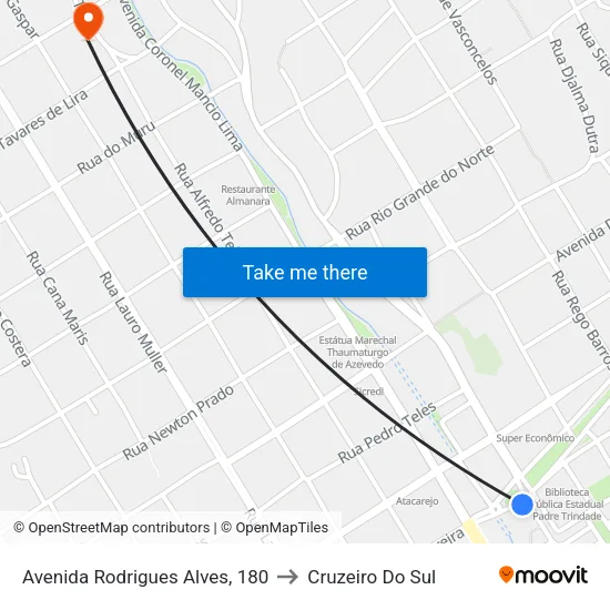 Avenida Rodrigues Alves, 180 to Cruzeiro Do Sul map