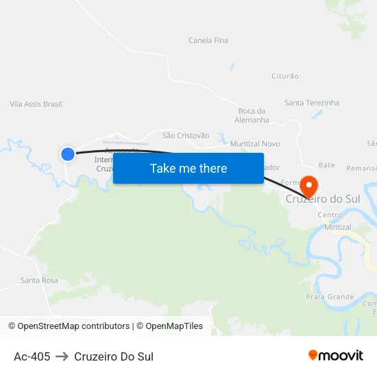 Ac-405 to Cruzeiro Do Sul map