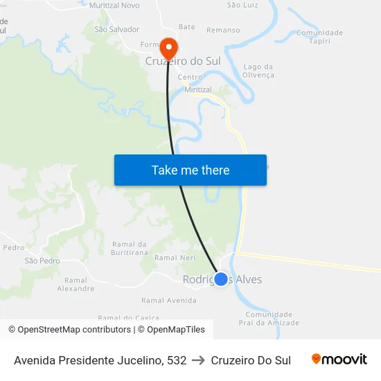 Avenida Presidente Jucelino, 532 to Cruzeiro Do Sul map