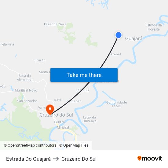 Estrada Do Guajará to Cruzeiro Do Sul map