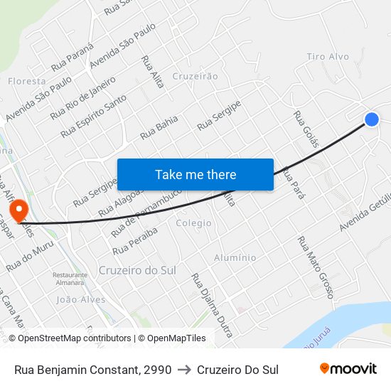 Rua Benjamin Constant, 2990 to Cruzeiro Do Sul map