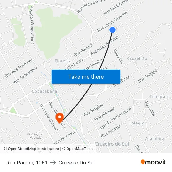 Rua Paraná, 1061 to Cruzeiro Do Sul map