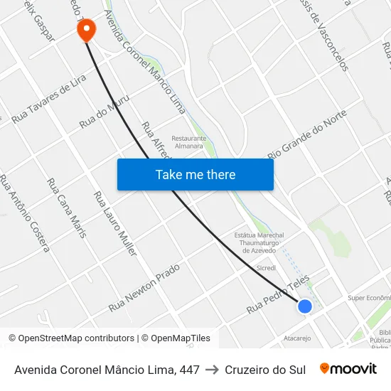Avenida Coronel Mâncio Lima, 447 to Cruzeiro do Sul map