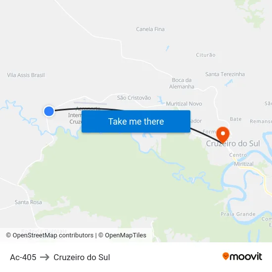 Ac-405 to Cruzeiro do Sul map