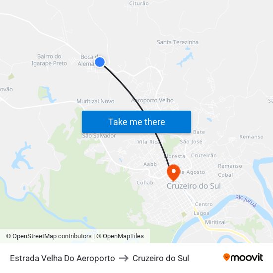 Estrada Velha Do Aeroporto to Cruzeiro do Sul map