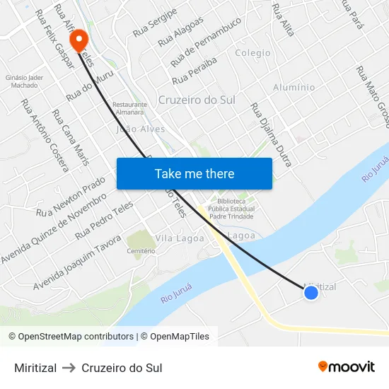 Miritizal to Cruzeiro do Sul map