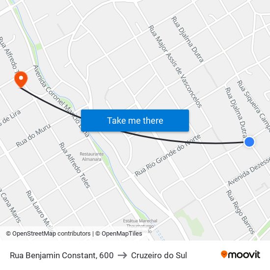 Rua Benjamin Constant, 600 to Cruzeiro do Sul map