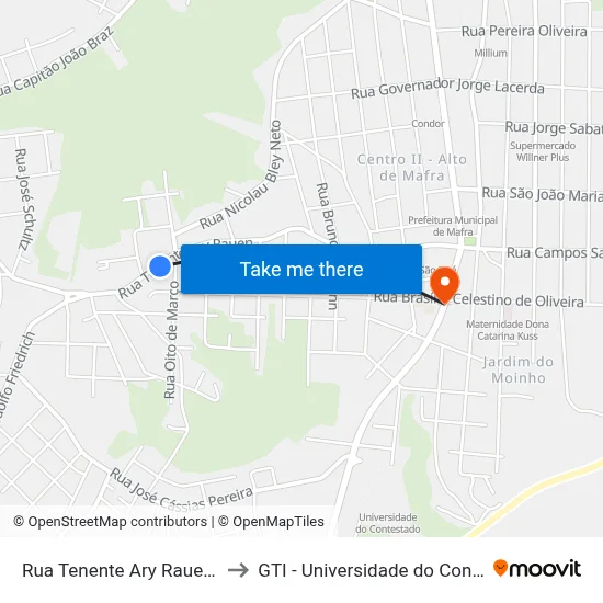 Rua Tenente Ary Rauen, 1275 to GTI - Universidade do Contestado map