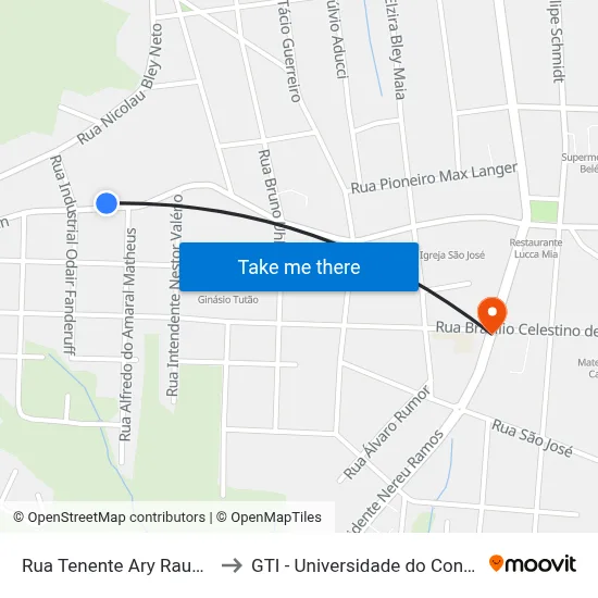 Rua Tenente Ary Rauen, 829 to GTI - Universidade do Contestado map