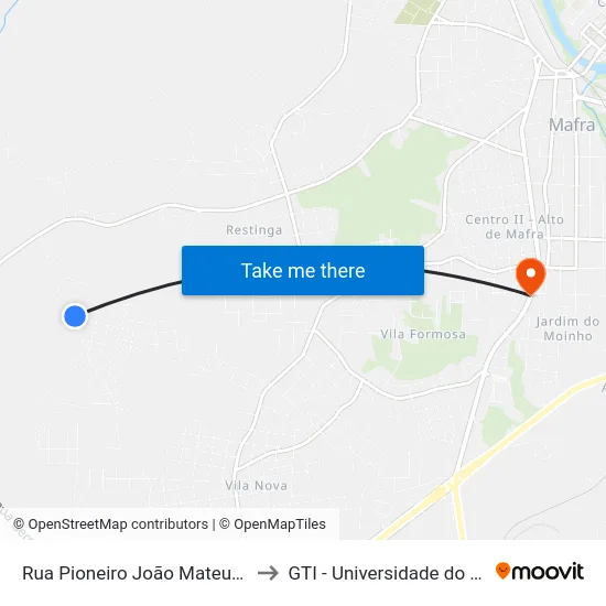 Rua Pioneiro João Mateus Leick, 2100 to GTI - Universidade do Contestado map