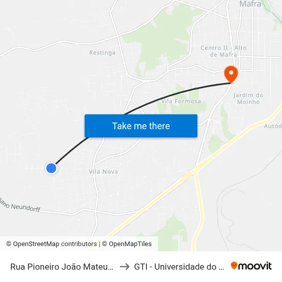 Rua Pioneiro João Mateus Leick, 1971 to GTI - Universidade do Contestado map