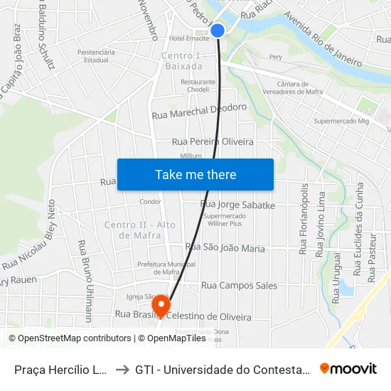 Praça Hercílio Luz to GTI - Universidade do Contestado map