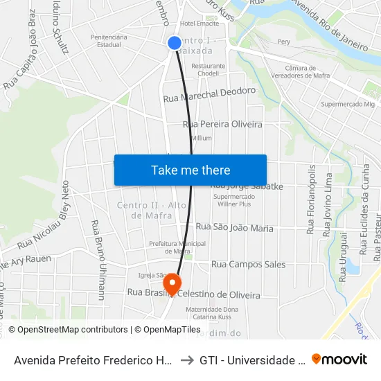 Avenida Prefeito Frederico Heyse, 154 - Bombeiros to GTI - Universidade do Contestado map