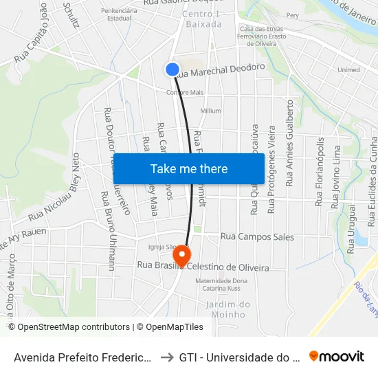 Avenida Prefeito Frederico Heyse, 508 to GTI - Universidade do Contestado map
