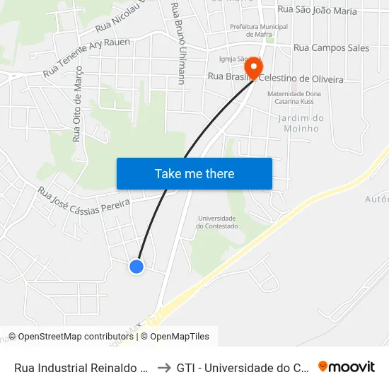 Rua Industrial Reinaldo Herbst, 86 to GTI - Universidade do Contestado map