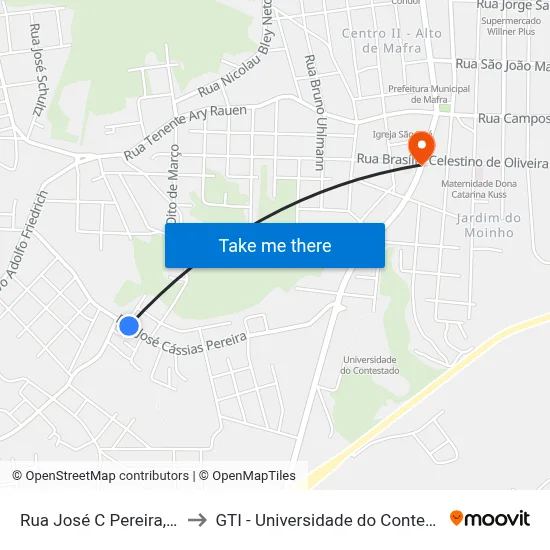 Rua José C Pereira, 962 to GTI - Universidade do Contestado map
