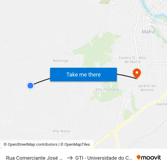 Rua Comerciante José Kaliski, 27 to GTI - Universidade do Contestado map