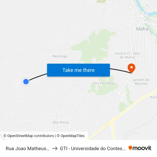 Rua Joao Matheus, 25 to GTI - Universidade do Contestado map