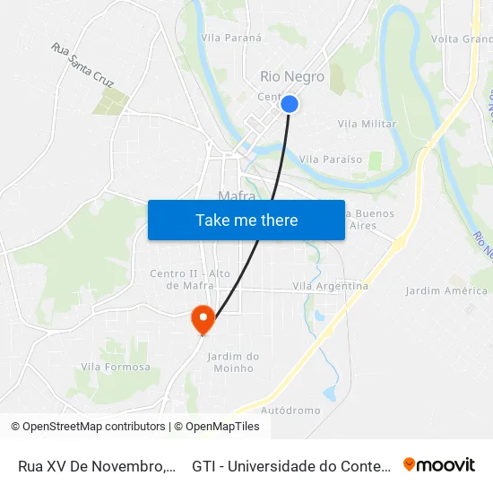 Rua XV De Novembro, 514 to GTI - Universidade do Contestado map