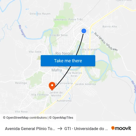 Avenida General Plínio Tourinho, 2921 to GTI - Universidade do Contestado map