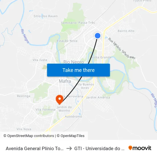 Avenida General Plínio Tourinho, 2955 to GTI - Universidade do Contestado map