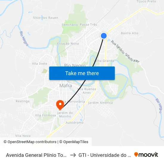Avenida General Plínio Tourinho, 3241a to GTI - Universidade do Contestado map